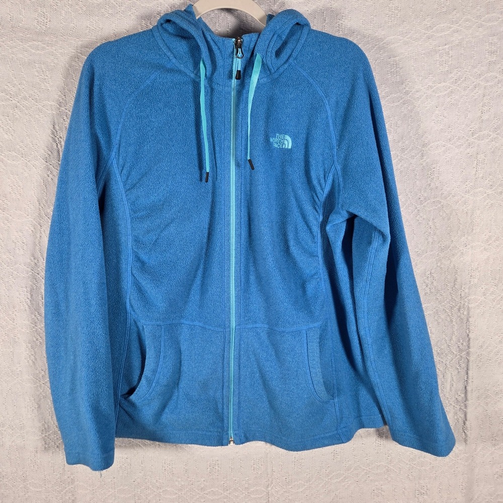 The North Face Womens Blue Full‎ Zip Fleece Hoodie Jacket Raglan Sleeve Size L